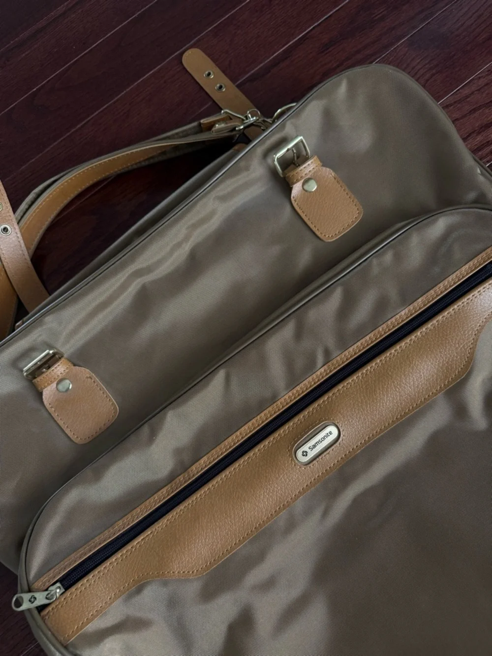 Samsonite Vintage Gold & Brown Leather Travel Suit Garment Folding Bag